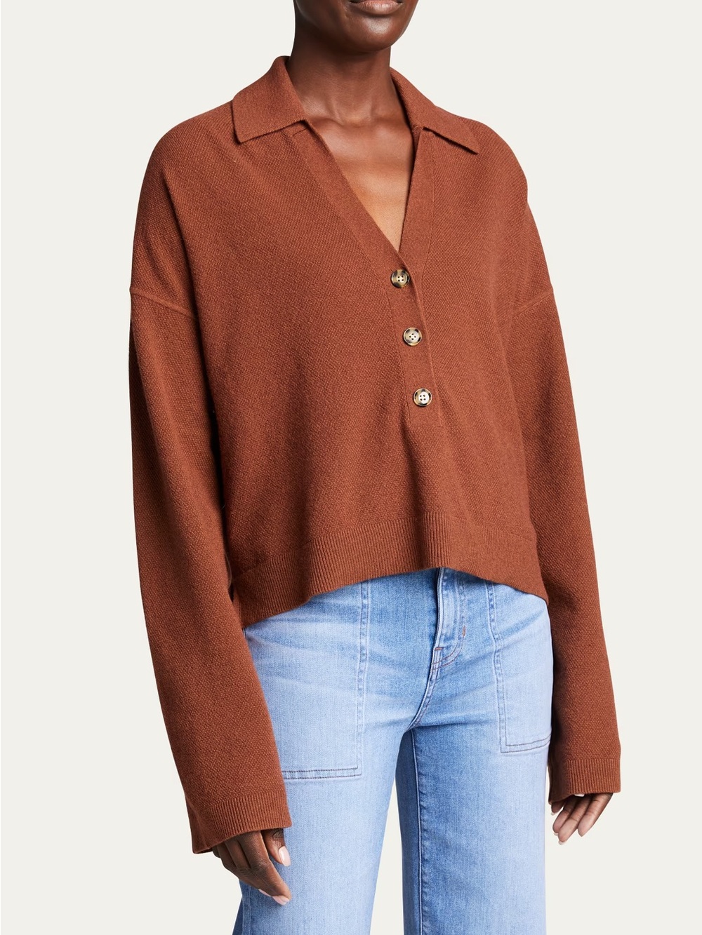VERONICA BEARD Takira Long-Sleeve Polo Top